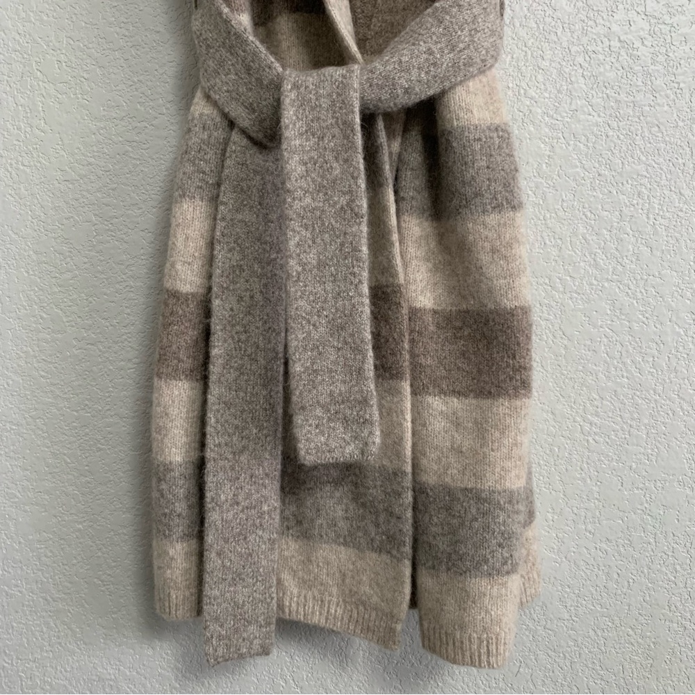 Jenni Kayne Belted Sweater Coat Cardigan Womens XS Wool Long Striped Pockets - Picture 10 of 16